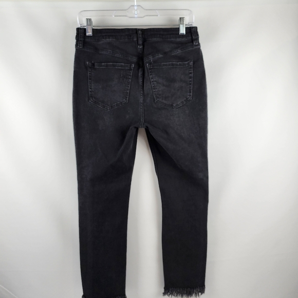 Free People Jeans Womens 29 Great Heights Distressed Frayed Skinny Black Denim - Picture 10 of 13